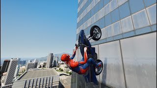 Gta 5 Spiderman Jumping Off Highest Buildings With Motorcycle (Euphoria Physics/Ragdolls)