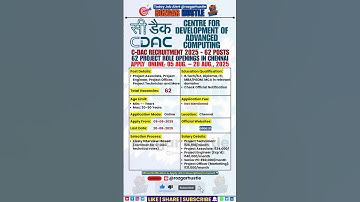 C-DAC Chennai Recruitment 2025 – 62 Project Posts | Apply by 20 Aug #shorts #job #cdac #govtjobs