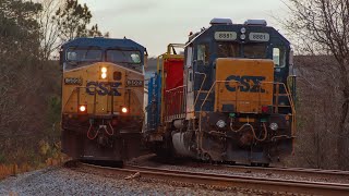 CSX and Amtrak Work Past A Tied Down Rail Train At Contentnea Junction.  1/15/23
