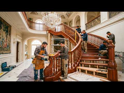 Woodworker Installs Wooden Stair Handrail in a New House | Amazing Craftsmanship