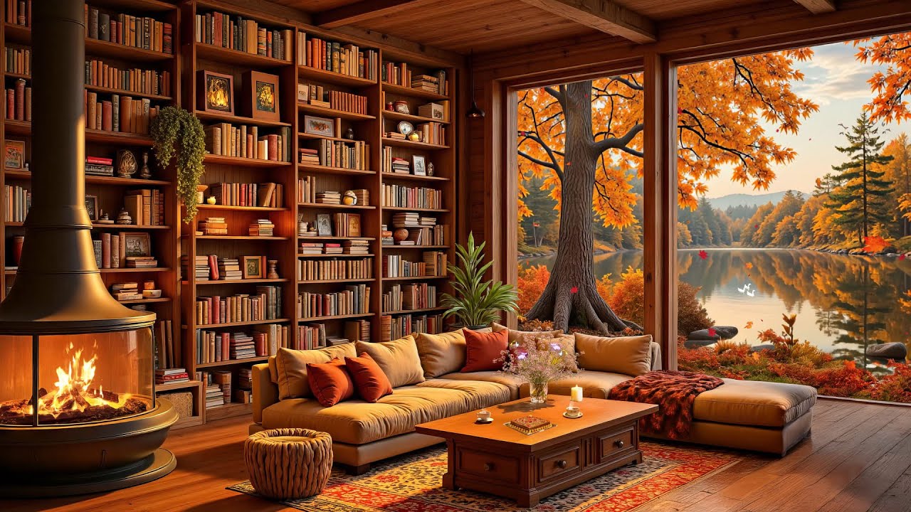 Cozy Autumn Piano Harmony 🍂 Fireplace Glow & Cabin Ambience for Calm ...