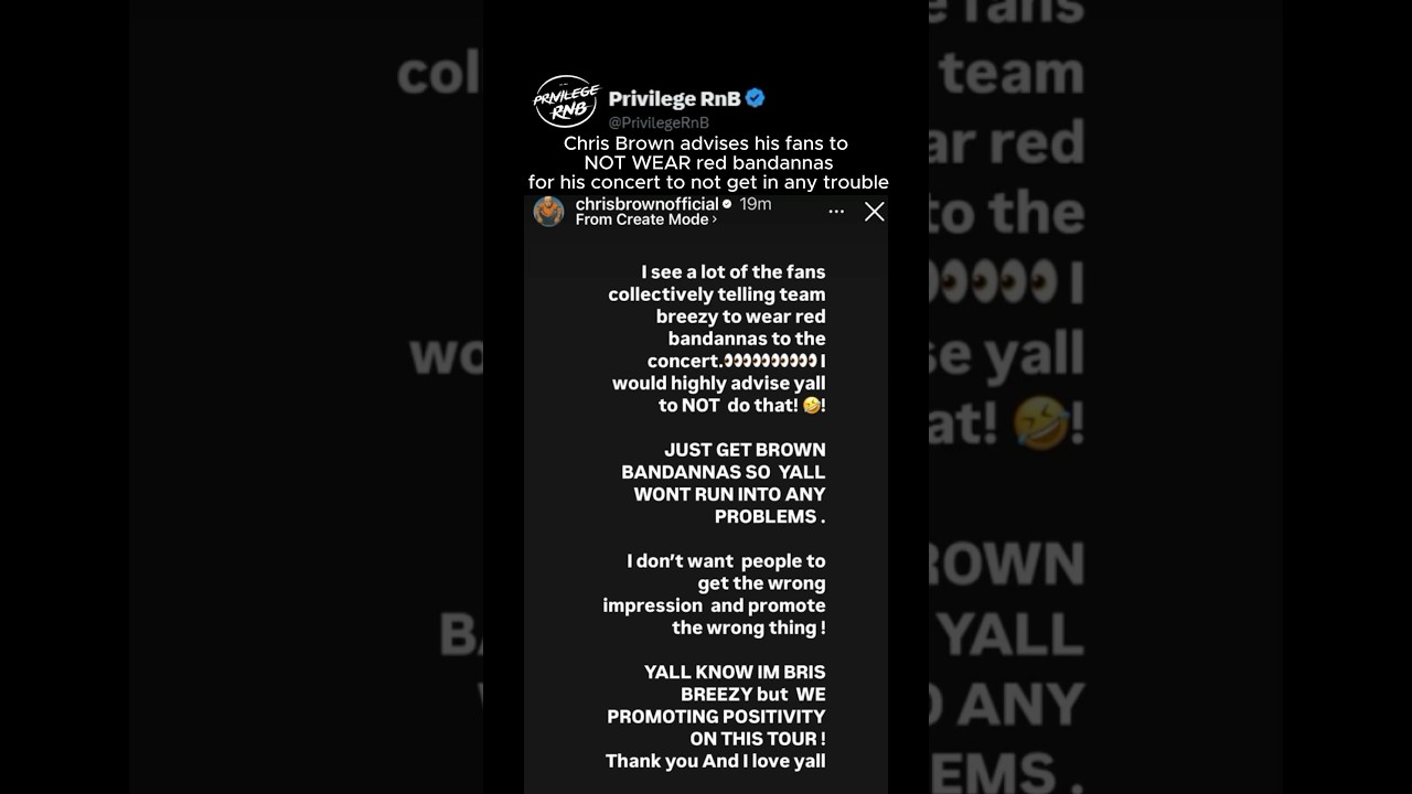 Chris Brown advises fans to not wear red bandannas at his tour