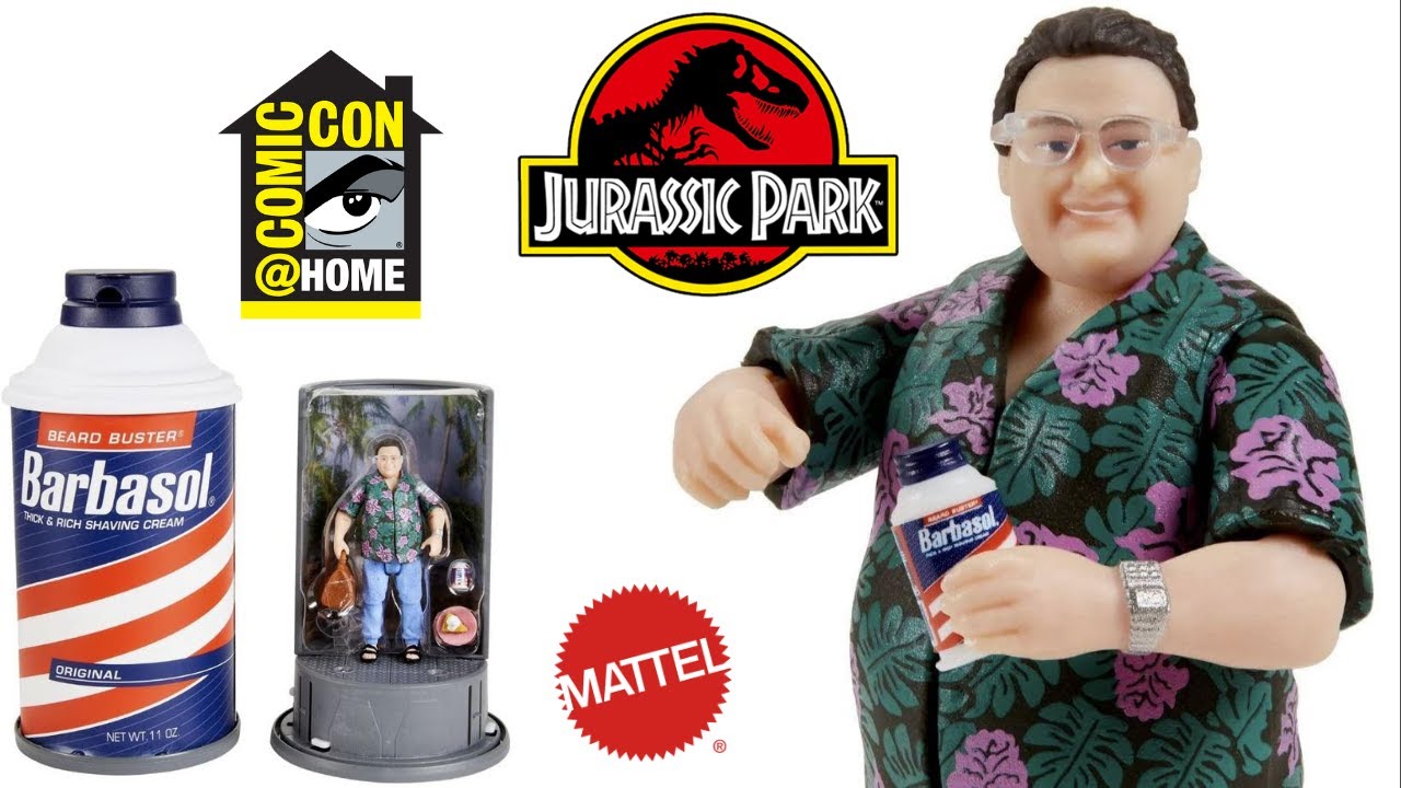 San Diego comic-con Exclusive 2020 Jurassic Park Barbasol Dennis Nerd action figure dans la main