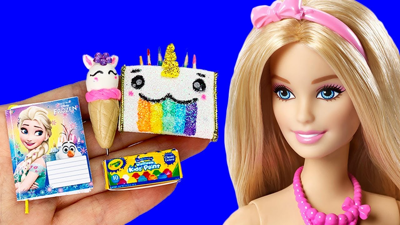 12 DIY Barbie Hacks Miniature School Supplies, Makeup Kit, Diy
