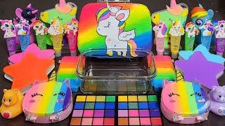 Asmr Unicorn Rainbow Slime Mixing Makeup,Parts, Glitter Into Slime!#Asmr#Satisfying#Slime