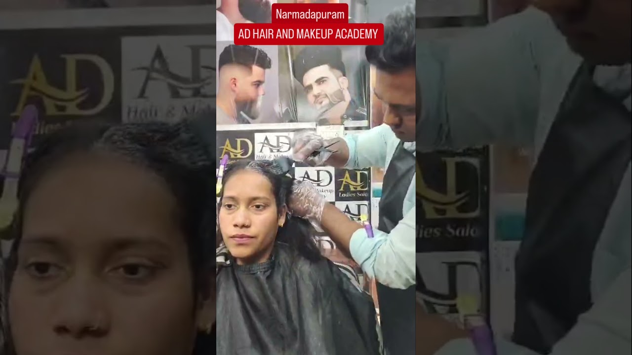 Hair Cut + Hair Color + Blow Dry Transformation | AD Hair and Makeup Academy Narmadapuram