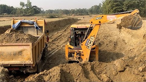 JCB Backhoe Loader Loading A Soil In Tripper Dump - JCB Cutting Soil 7
