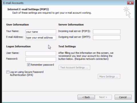Microsoft Office Outlook 2003 Email Account Settings