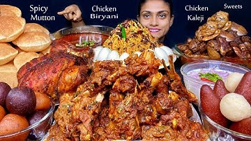 2.5 KG Mutton Curry 2 KG Whole Chicken Chicken Biryani Puri Kaleji Curry Egg Gulab Jamun Eating 