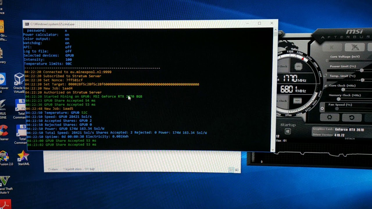 RTX 2070 MNX Mining Hashrate | Equihash 96,4 Mining Hasrate | MSI ARMOR rtx 2070