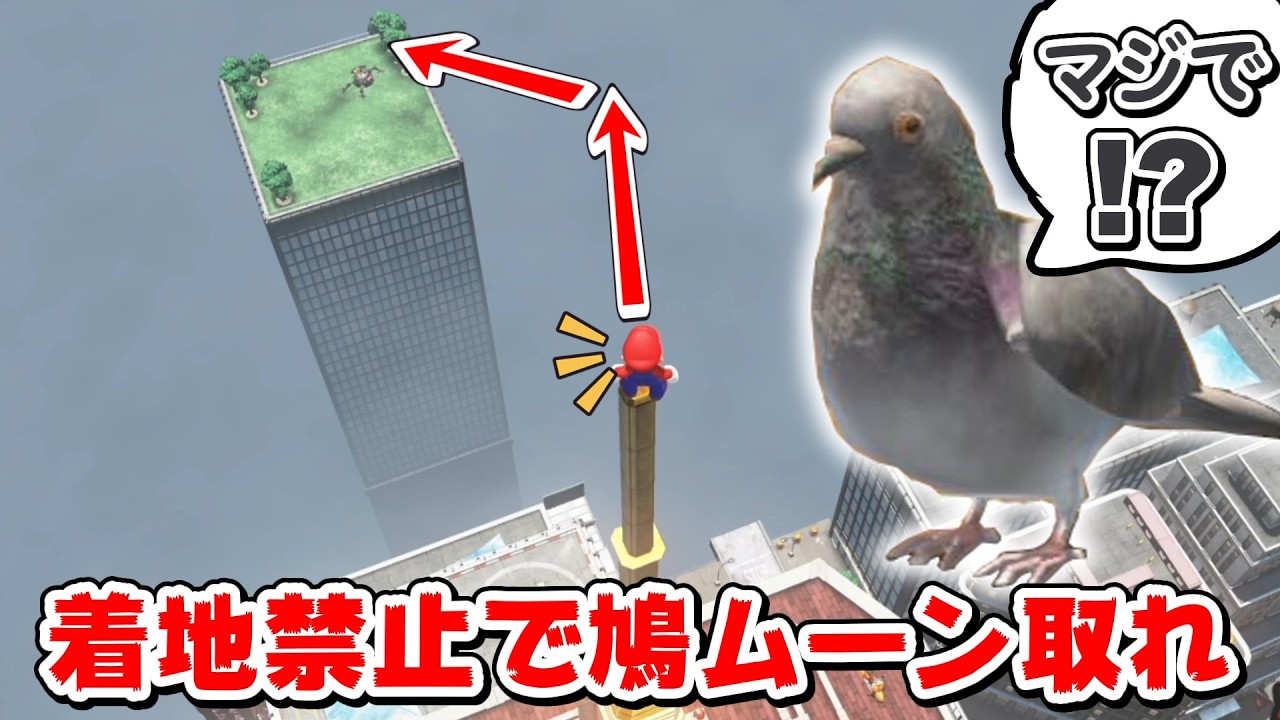 ビルの頂点から飛んで着地禁止で鳩叩いてムーン取れ【スーパーマリオ