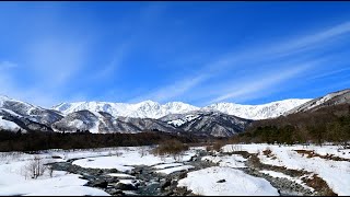 小川村や白馬村から見る雪の北アルプス・4K