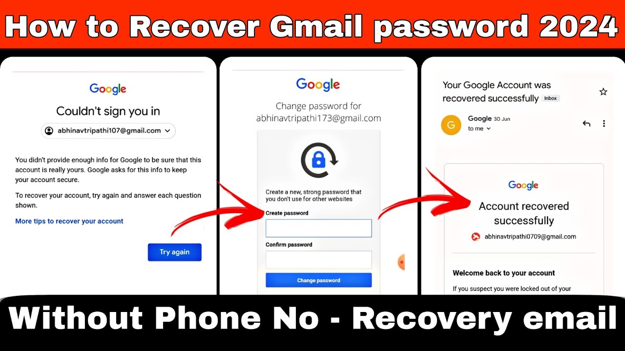how to recover gmail password without phone number and recovery email | gmail account recovery ...
