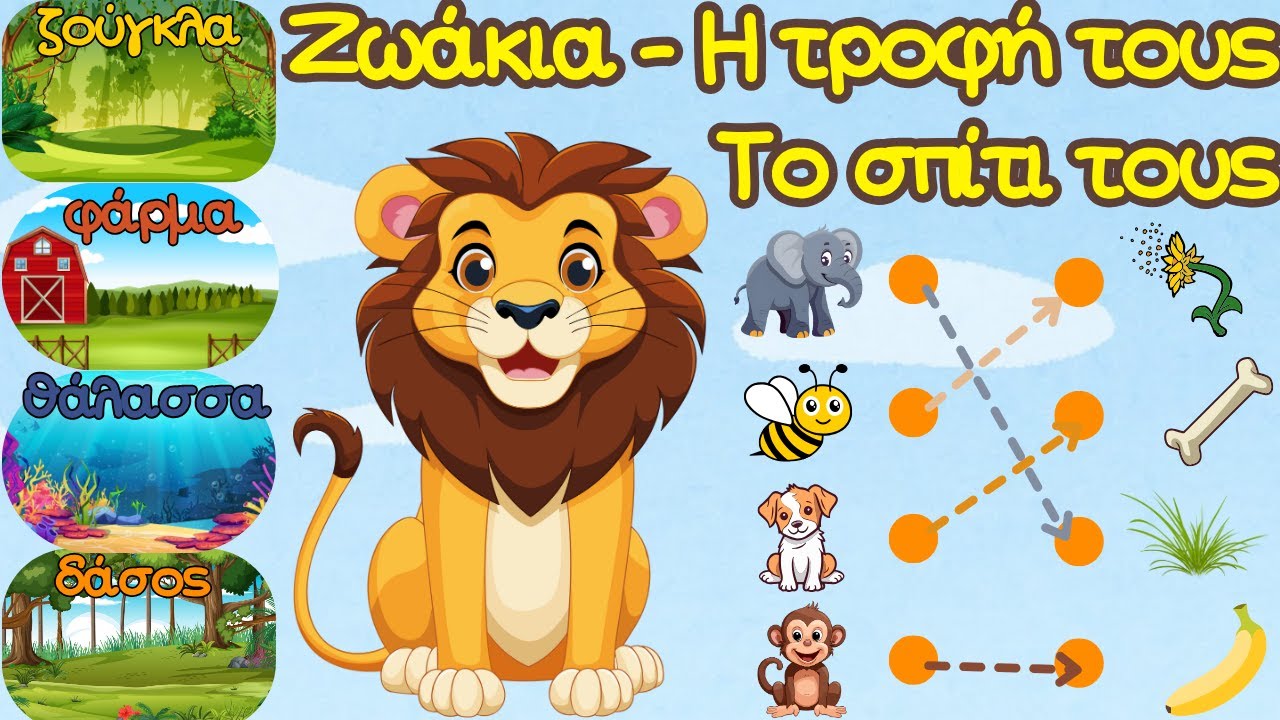 Μαθαίνω τι τρώνε τα ζώα και που μένουν (παιχνίδι αντιστοίχησης κ.α)! | Βλέπω και Μαθαίνω