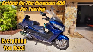 Suzuki Burgman 400 Setup For Touring EVERYTHING YOU NEED! #travel #Motorcycle #trip