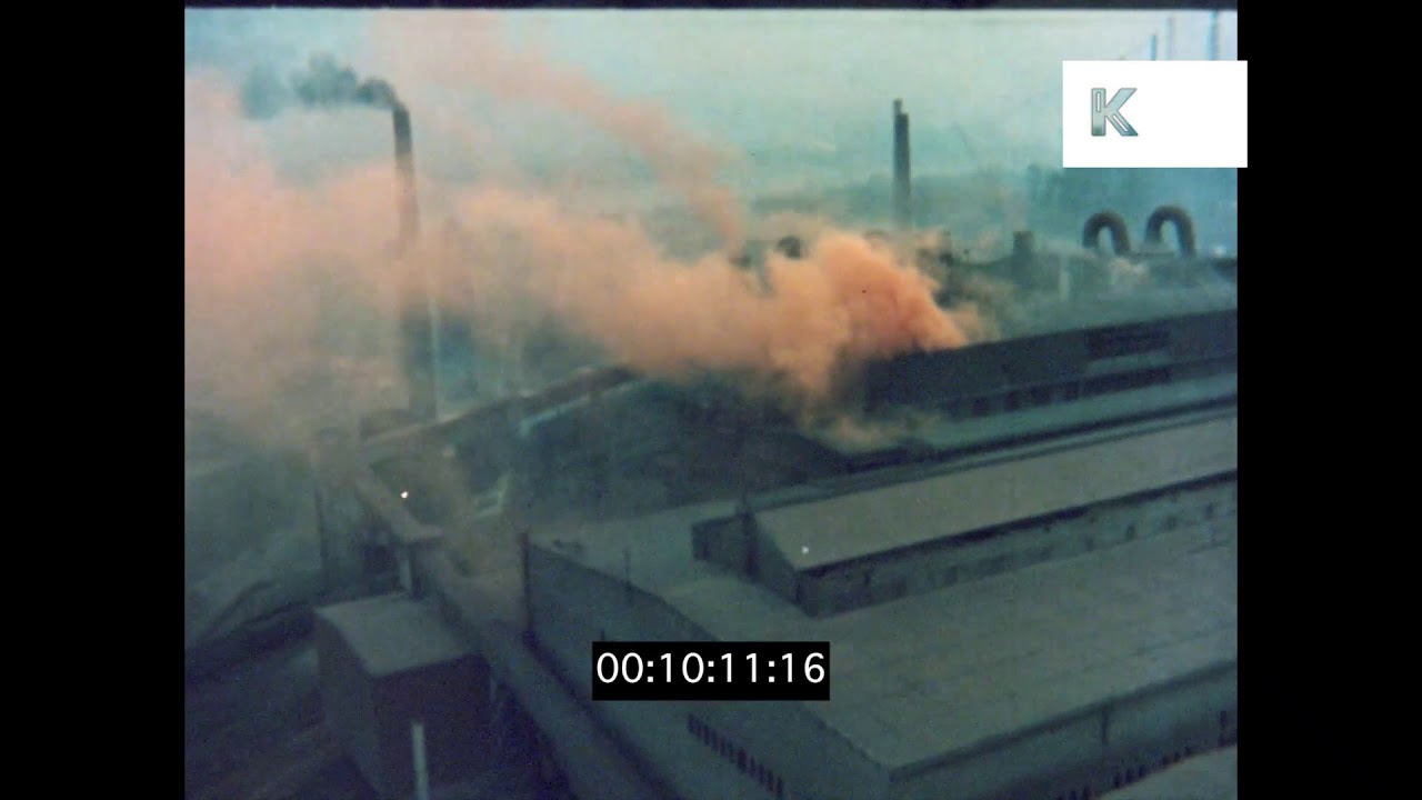 1970s Factory, Pollution Smoking Chimney