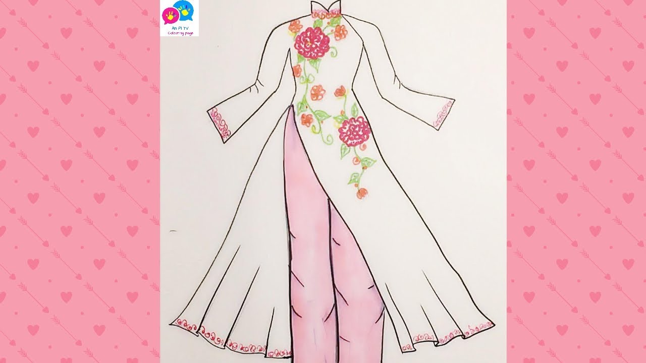 Vẽ Áo Dài - Draw Vietnamese Traditional Long Dress - An Pi Tv Coloring -  Youtube