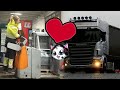 Swedish Trucker Girl Top Heavy Refrigerator Delivery with Semi Trailer