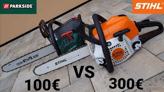 Comparison of chainsaws Parkside PBKS 53 A1 with power 2KW vs Stihl MS 211 with power 1.7KW.