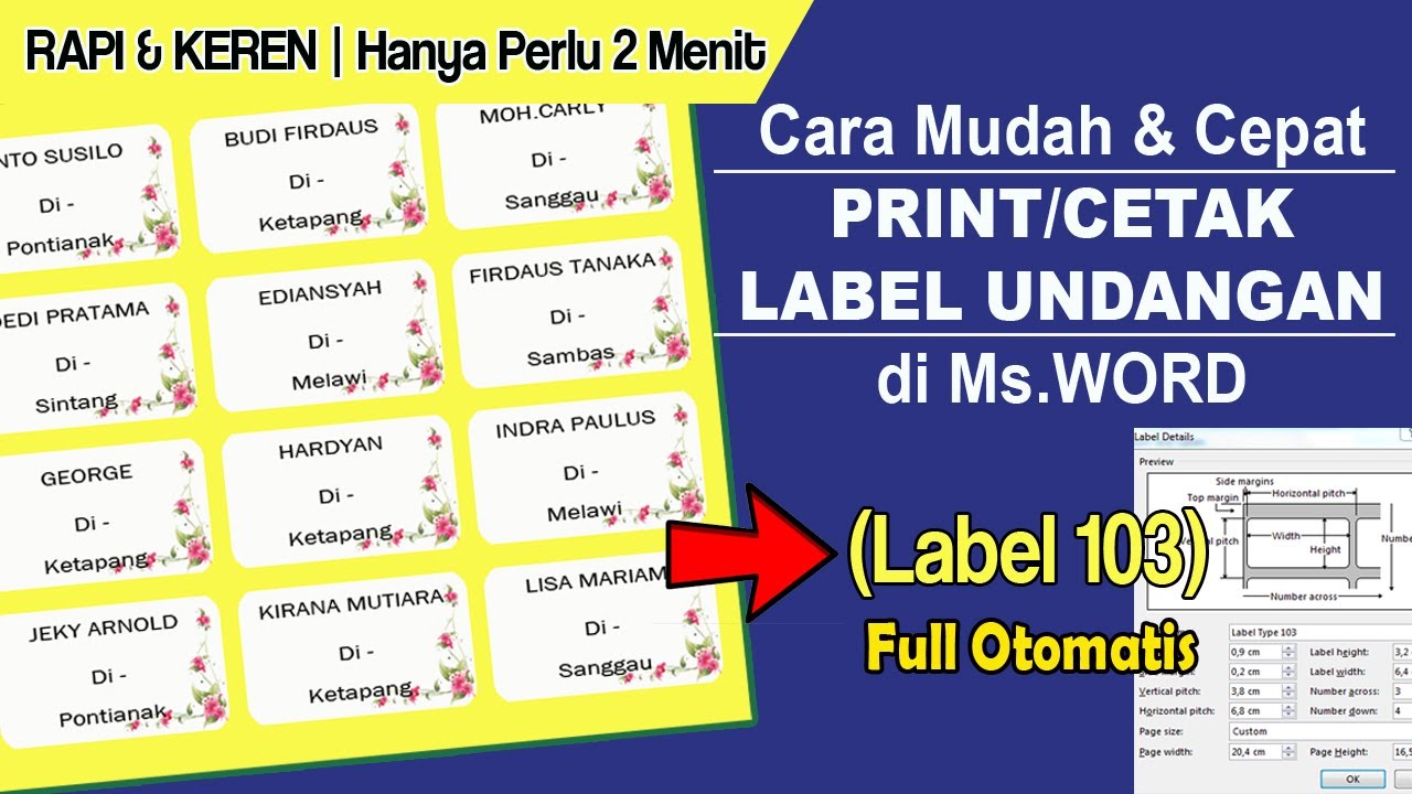 Cara print label undangan 103 otomatis di word youtube