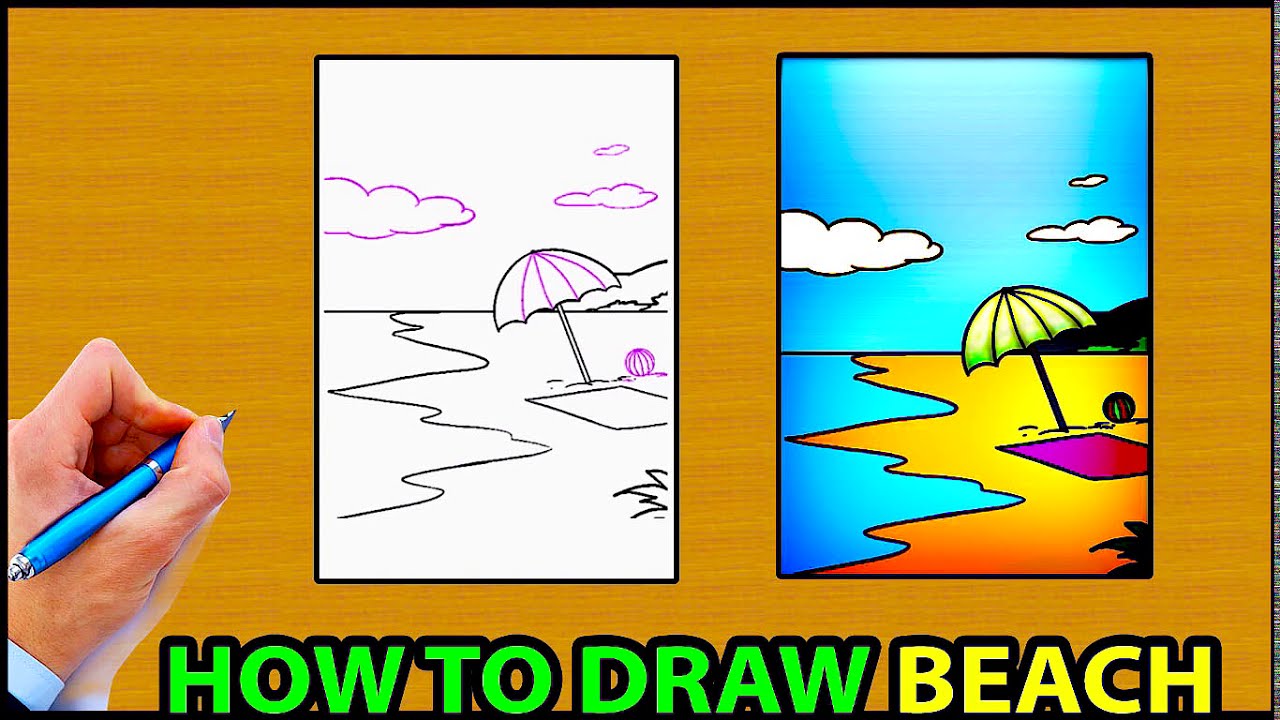 How to draw a scenery of sea beach Step by step - YouTube