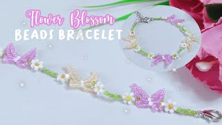 flowers blossom beads bracelet/ tutorial membuat gelang manik manik yg cantik