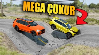 SUVLARI MEGA ÇUKURDAN GEÇİRDİM // BÜYÜK ÇUKURLAR // BeamNG.drive // beamng speed bumps