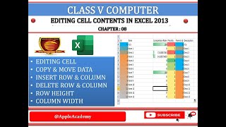 CLASS 5 COMPUTER CH 08 EDITING IN EXCEL 2013