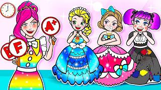 💖Paper Dolls💖 Rich Elsa Frozen Barbie Was Misunderstood in Poor Class - Rapunzel Family