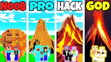 Minecraft: FAMILY VOLCANO HOUSE BUILD CHALLENGE - NOOB vs PRO vs HACKER vs GOD in Minecraft