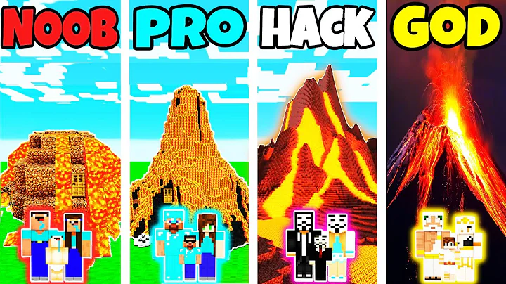 Minecraft: FAMILY VOLCANO HOUSE BUILD CHALLENGE - NOOB vs PRO vs HACKER vs GOD in Minecraft