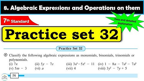 Practice set 32 Class 7 | Chapter 8 Algebraic Expressions and Operations on them | MH State Board