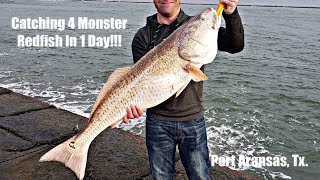 CATCHING MONSTER 45 INCH REDFISH On The Port Aransas Jetty  How To Catch Redfish Like A Pro