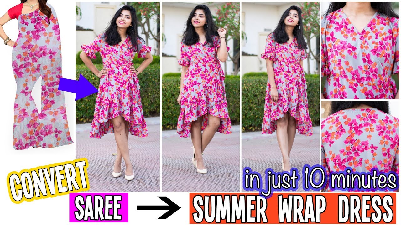 Convert Old Saree Into Wrap Dress In 10 ...