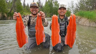 Shore Fishing For Alaska Kenai River Salmon! (THE FRESHEST MEAT EVER)