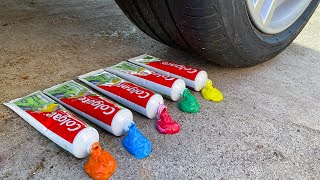 Experiment Car vs Rainbow Toothpaste! Experiments and Crunch things with car