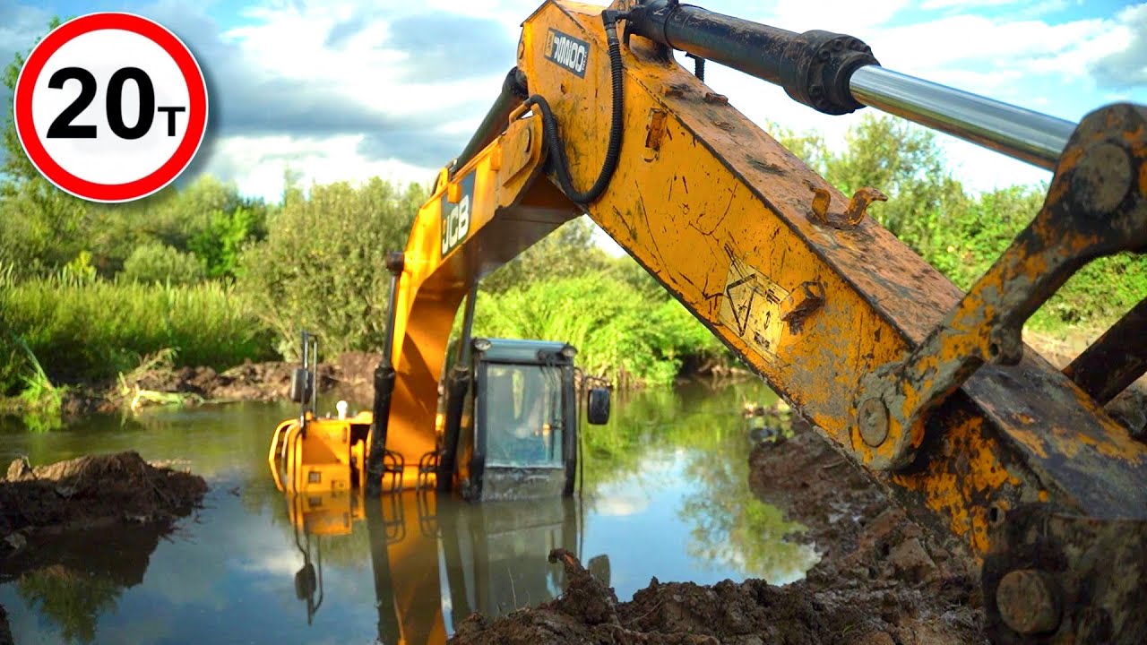 УТОНУЛ 20-ТИ ТОННЫЙ ЭКСКАВАТОР - Спасение экскаватора за 90 минут.