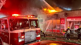 Watch ground & drone video as an intense 3 alarm fire destroys a row of taxpayers in Worcester, Ma