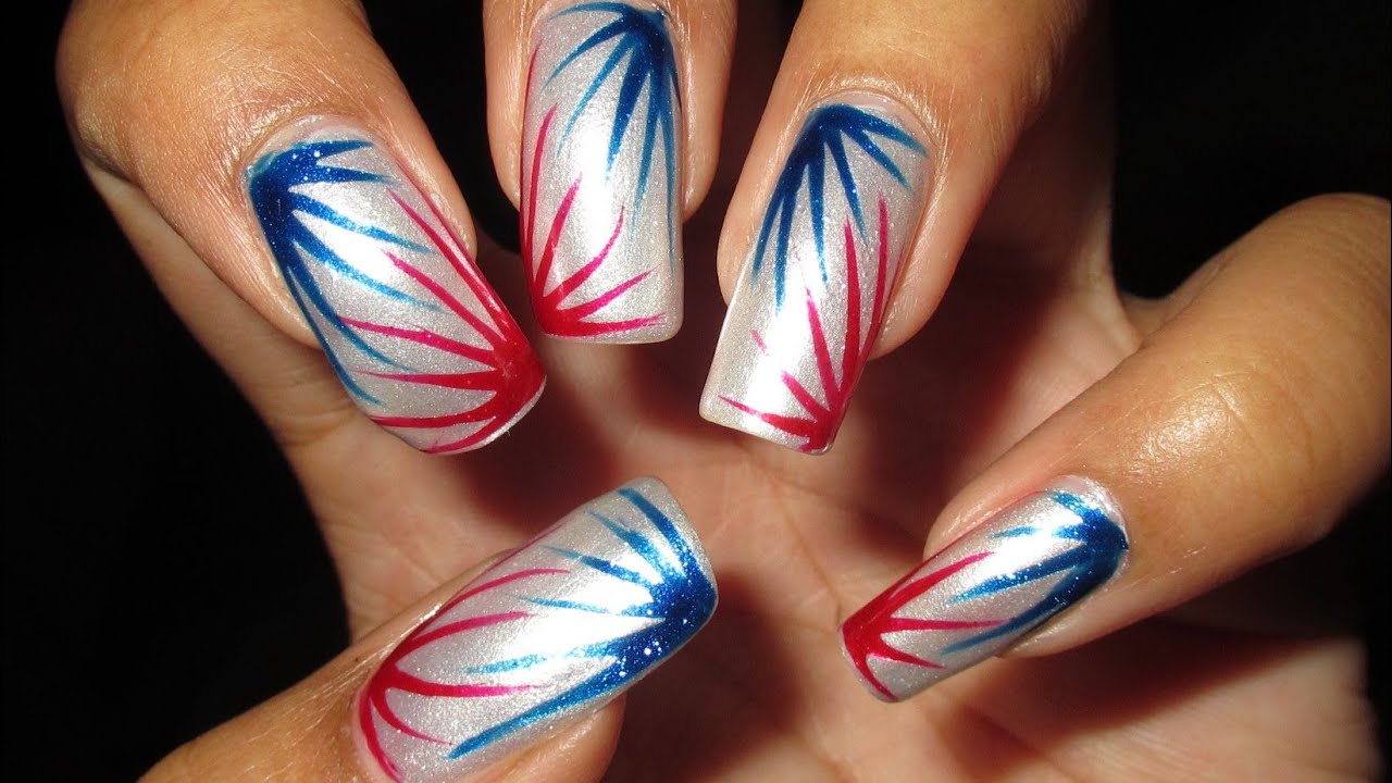 Red White & Blue Burst for 4th of July | DIY Nail Art Tutorial - YouTube