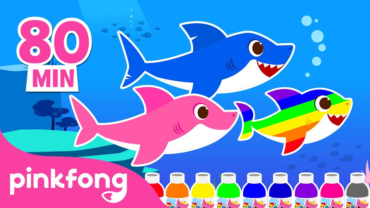 Baby Sharks Coloring Fun and More |🌈 Learn Colors |  +Compilation |  Pinkfong videos for kids