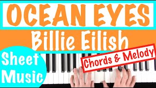 How to play OCEAN EYES - Billie Eilish Piano Chords \& Melody Tutorial