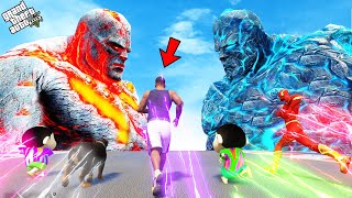 GTA 5 : Franklin Shinchan & Pinchan Race Challenge With Lava & Ice God In GTA 5 !