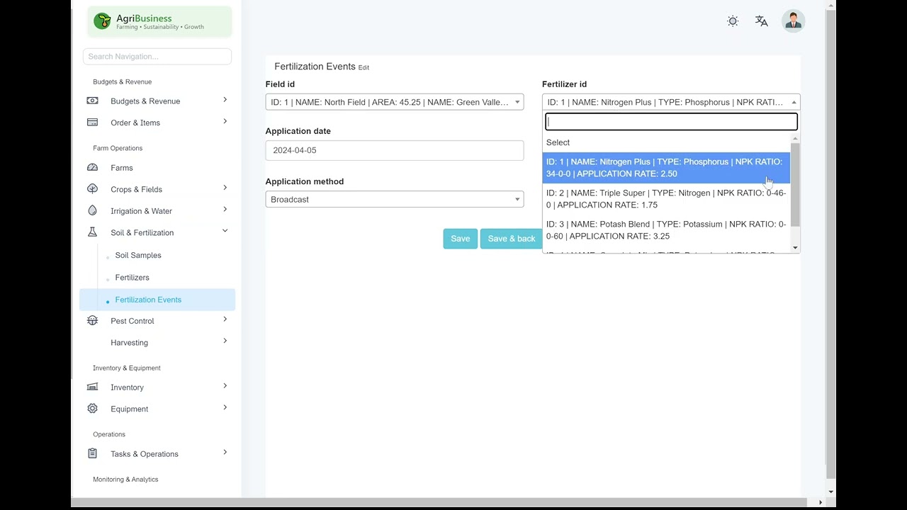 Fertilizer Events | Agriculture  Management System SAAS | www.ownitweb.com