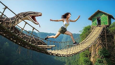 Epic Jungle Escape! Giant Python Attacks on Bamboo Bridge | Survival Adventure #bushcraft #survival