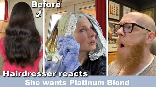 She wants Platinum Blond !!! Hairdresser Reacts #hair #beauty