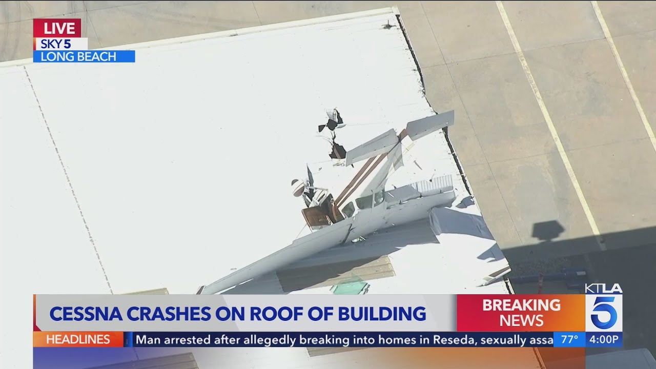 Plane crashes through roof of hangar at Long Beach Airport