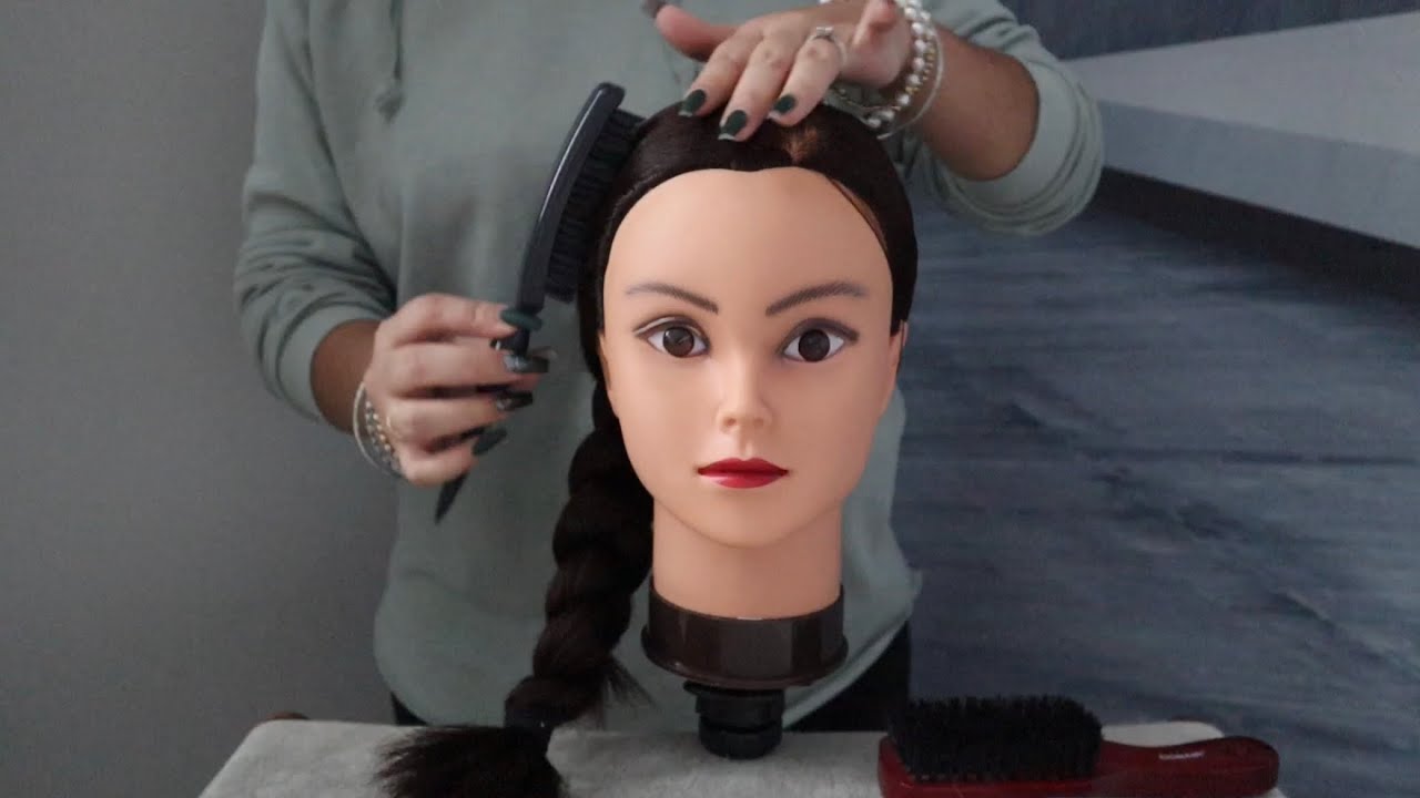 ASMR Hairstyling/Braiding Doll Head | Relaxing Bracelet Sounds, Hair Brushing, & Nails Scratching