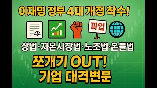 이재명 정부 4대 기업법 동시 개정! 기업 운명 바뀐다?!    #이재명정부 #4대기업법 #상법 #자본시장법 #노란봉투법 #온플법 #개정 #개혁 #ESG #법률정책 #투자정보