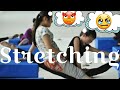 Wowextremely stretching in rhythmic gymnastics with coach cry