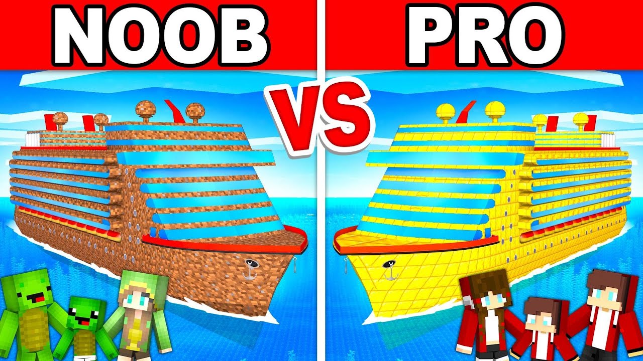 Mikey Family & JJ Family - NOOB vs PRO : CRUISE SHIP Build Challenge in Minecraft